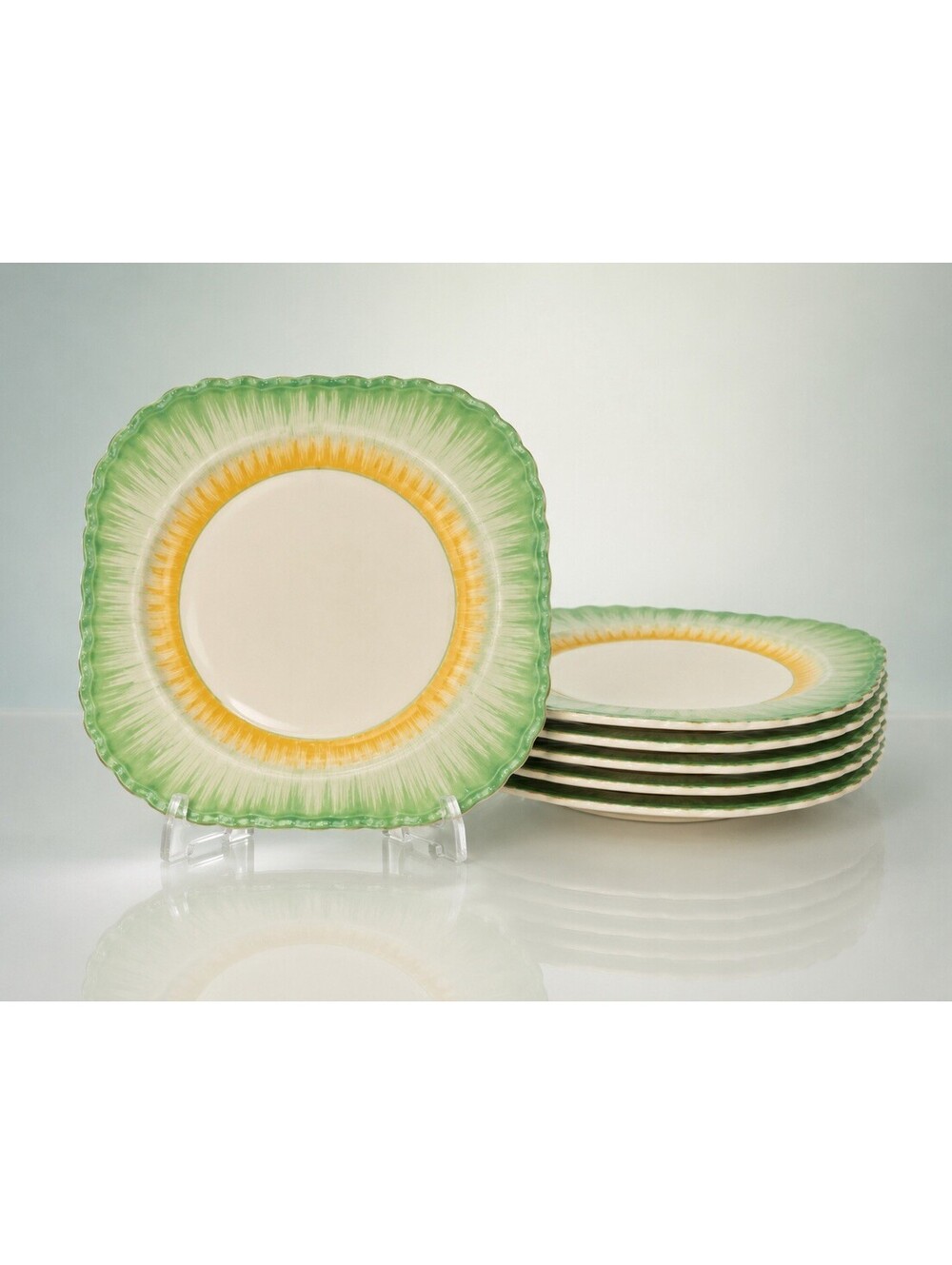 Grindley England 1930s 6 Salad Dessert Plates Cascade Green Yellow, 7.5”